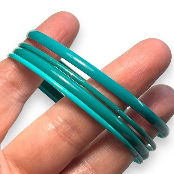 Womens Set of 4 Metal Fashion Statement Bracelet Bangles Teal Turquoise - Picture 3 of 5